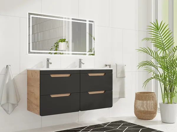 Vente-unique - ARUBA Waschbeckenmöbel Holz, Platte GrauBeige - B 46 cm x H 59 cm x L 120 cm