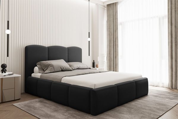 Polsterbett Doppelbett DUNIA Komplettset in Stoff Opera Velvet Schwarz 140x200cm