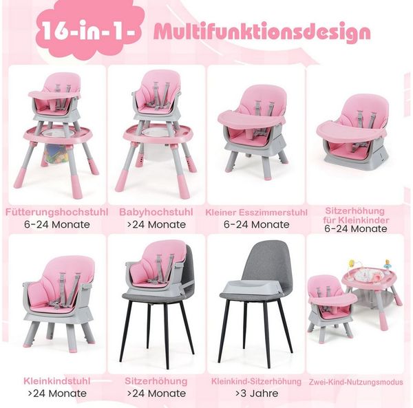 COSTWAY Hochstuhl (1 St), 16 in 1 Kinderhochstuhl, Babystuhl für Kinder ab 6 Monate