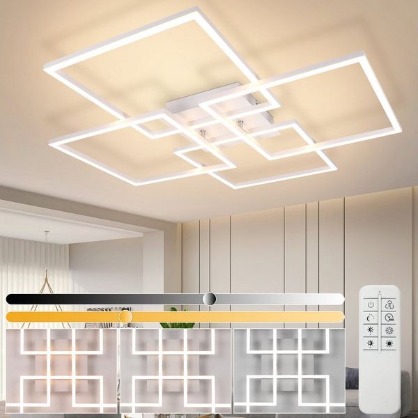 ZMH LED Deckenleuchte Wohnzimmer Dimmbar 36/48W Modern Deckenlampe mit Fernbedienung, Augenschutz, Einfache Installtion, LED fest integriert, 3000-6500K, Dimmbar Geometrisch Deckenbeleuchtung für Schlafzimmer