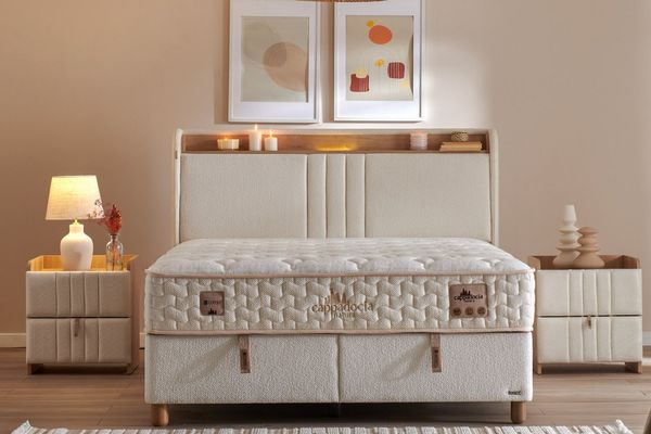 BAMBI YATAK Boxspringbett mit Matratze & Stauraum, Bambi Cappadocia, Bett mit Bettkasten H3 (LED Beleuchtung mit USB & Type-C), Bett mit 7-Zonen Taschenfederkernmatratze