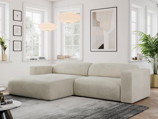 Ecksofa PASADENA, freistehendes Ecksofa, breite Armlehnen, Federsitz - links - Beige Velours