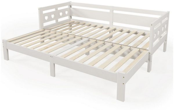 SOFTWEARY Kinderbett mit ausziehbarer Liegefläche (90x200 cm/180x200 cm), Ausziehbett mit Lattenrost, Holzbett, Jugendbett