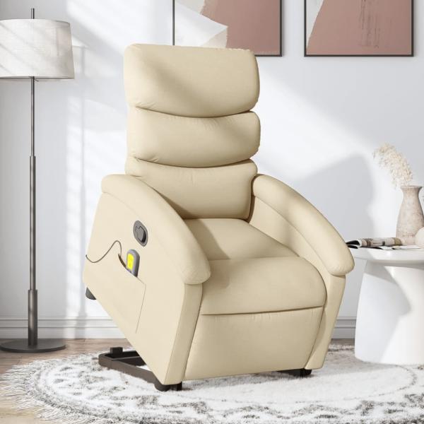 vidaXL Massagesessel mit Aufstehhilfe Creme Stoff 3203999