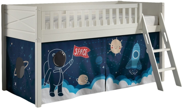 Kinderbett Karyl 208x114x135 Massivholz Weiß Textilset Rakete Bild 1