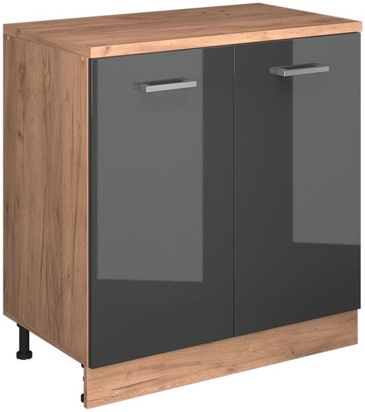 Küchenschrank für Dachschrägen R-Line Anthrazit Hochglanz 80 cm ohne Schräge mit 2 Türen Vicco