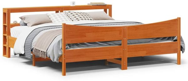 vidaXL Massivholzbett mit Kopfteil Wachsbraun 200x200 cm Kiefer 3306293