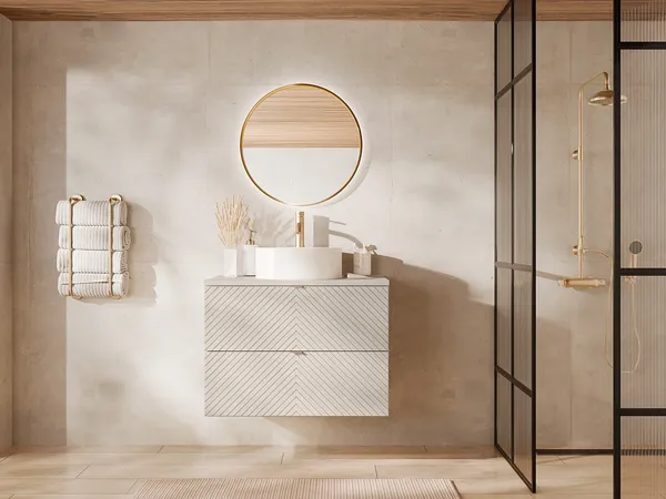 Vente-unique - DORIONI Waschbeckenmöbel Holz, Platte Beige - B 46,5 cm x H 61,6 cm x L 80 cm