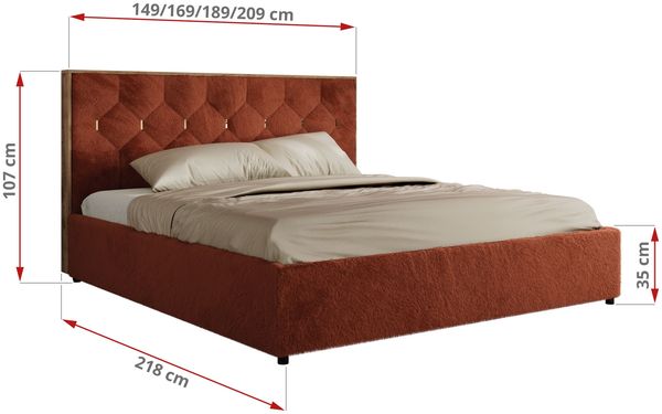 Polsterbett mit Bettkasten LARINO CLASSIC 160 x 200 cm Lattenrost und Gasdruckfedern, stabiles Bettgestell, modernes Design Pocket Matratze - Orange Plüsch - VIRE LUX Bild 4