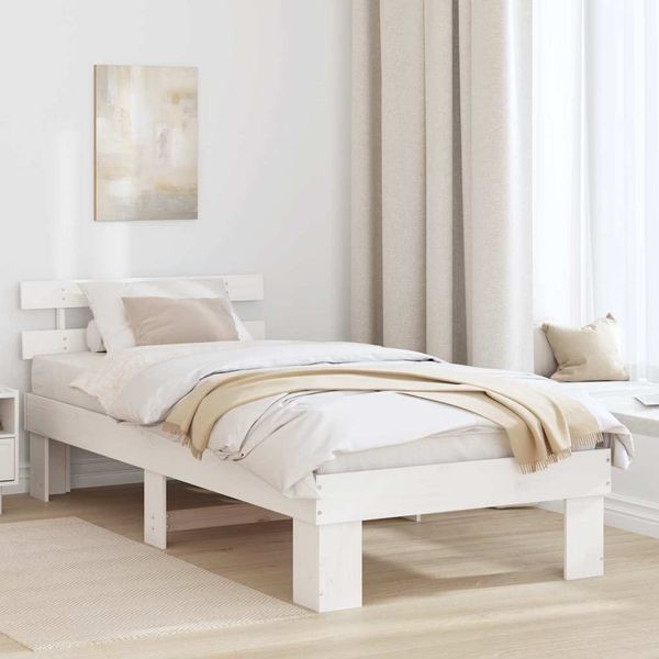 vidaXL Bettrahmen mit Kopfteil Weiß 80 x 200 cm Massives Kiefernholz 872462