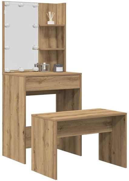 vidaXL Schminktisch-Set mit LED-Leuchten Artisan-Eiche Holzwerkstoff 3329188