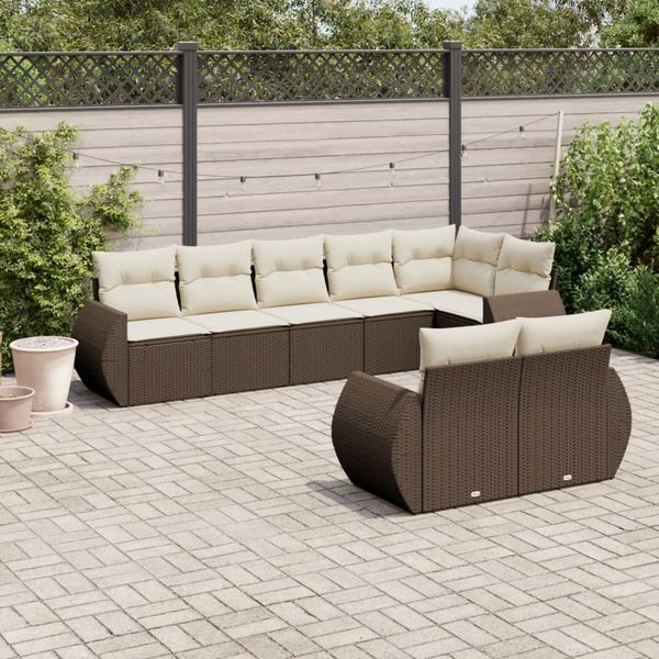 vidaXL 8-tlg. Garten-Sofagarnitur mit Kissen Braun Poly Rattan 3221622