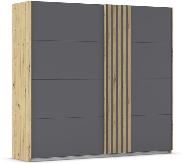 Schwebetürenschrank >Mosbach< in grau metallic / Eiche Artisan - 226x210x62 (BxHxT)