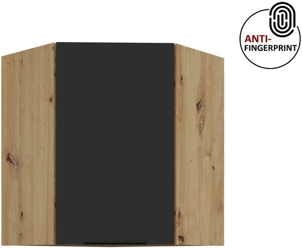 Küchen Eckhängeschrank 60x60 cm Küche ARIA Schwarz ultra matt + Eiche Artisan matt, hochwertige Fronten mit Anti Fingerprint Beschichtung Küchenzeile Küchenblock