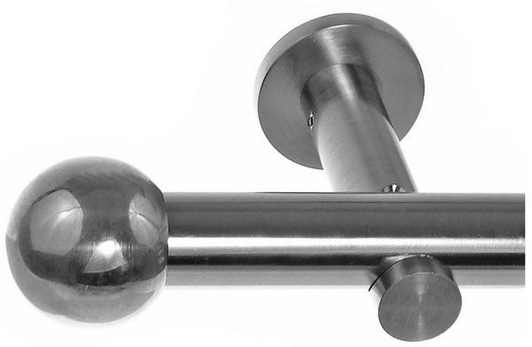 BASIT Gardinenstange Edelstahloptik 20mm mit Wandträgern 120 cm E33, Ø 20 mm, 1-läufig, verschraubt, Metall, H31 120 cm E33 Kugel
