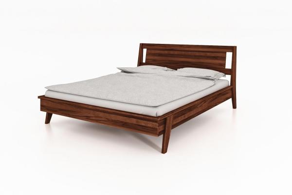 Bett Jetro Kernbuche massiv choco 200x200 mit Holzkopfteil und Holzbeinen