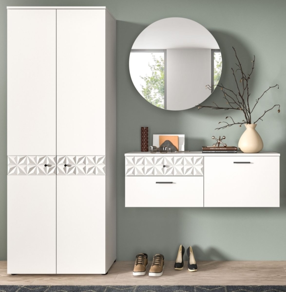 Garderobe Set Relief in weiß Hochglanz 195 cm Bild 2