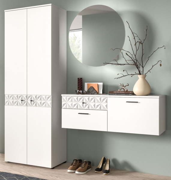 Garderobe Set Relief in weiß Hochglanz 195 cm Bild 1