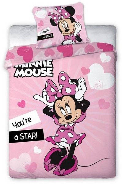Disney Minnie Mouse Bettwäsche Disney Minnie Maus Mädchen Bettwäsche Set, Mikrofaser, Deckenbezug 135-140x200 cm Kissenbezug 63x63 cm