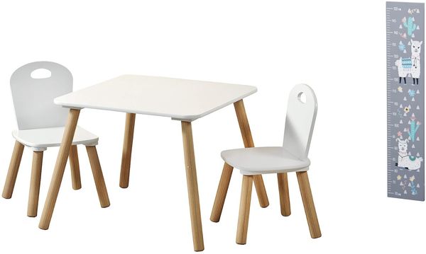 Kesper | Kindertisch Set | Weiß | mit 2 Stühlen und Messlatte Alpaka | Faserplatte/Holz