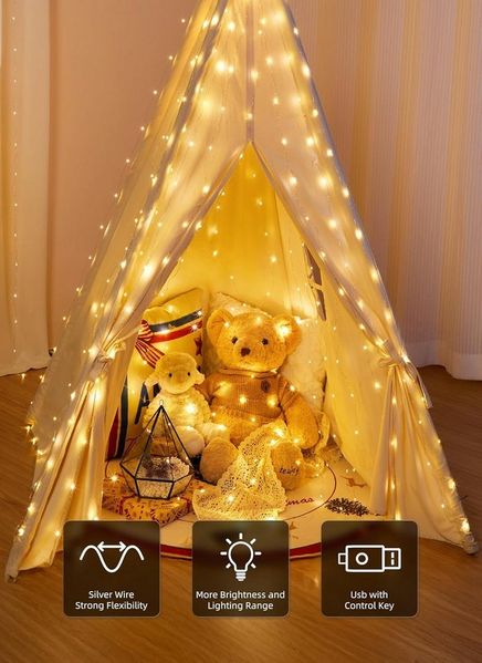 Athlix LED-Lichtervorhang LED Vorhang Lichterkette wasserdicht Weihnachten Fernbedienung, 3m breit - bis zu 3m lang, Innen und Außen