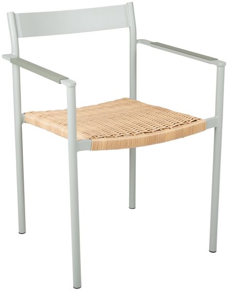 Gartenstuhl DK mit Armlehne aus Aluminium und Kunstrattan, modern skandinavisch, hellgrün, stapelbar