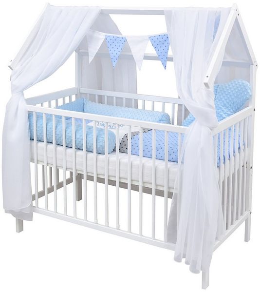 Baby-Delux Komplettbett Hausbett Babybett Schutzgitter Komplettset, 10-tlg, Kinderbett 60x120 cm weiß, Bettset verschiedene Designs