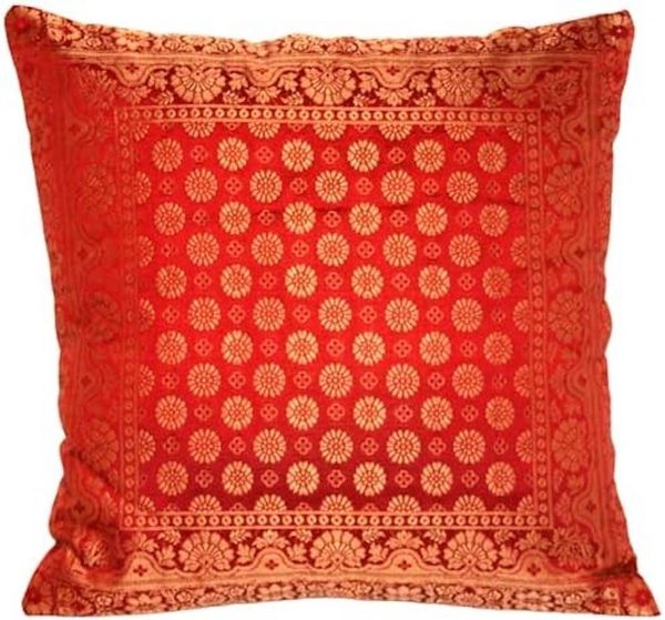 Ruwado Kissenbezug - Handgefertigt Dekokissen aus Indische Banarasi Seide - 40cmx40cm, "Handgewebt und Handgenäht aus Indien"
