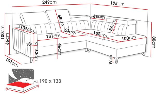 Ecksofa Kiarge 2RRLXP (Farbe: Velluto 03, Seite: Rechts 2R+R+LXP) Bild 5