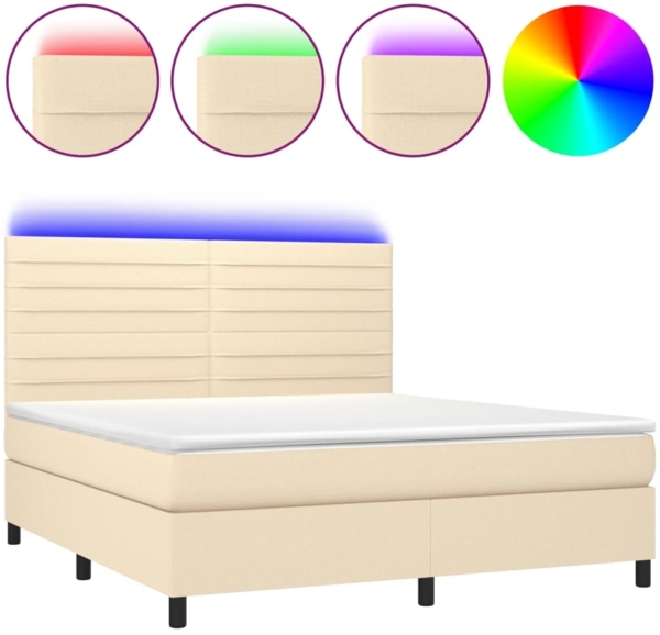 Boxspringbett mit Matratze & LED Stoff Creme 160x200 cm, Härtegrad: H2 [3134970]