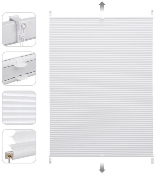Sekey Plissee Sonnenschutzrollo ohne Bohren Verspannt Blickdicht Lichtschutz, blickdicht, Klemmfix, Innovatives Halb-Waben-Design Plissee für Fenster / Tür