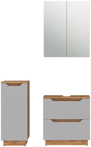 Badmöbel-Set Lotta Eiche/grau gestreift 3 Teile Vicco