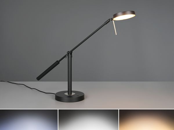 Moderne LED Schreibtischlampe MONZA dimmbar mit Schwenkarm, Schwarz Höhe 52cm