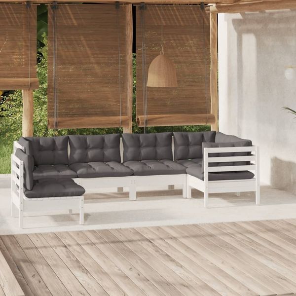 vidaXL 6-tlg. Garten-Lounge-Set mit Kissen Weiß Kiefernholz 3096419