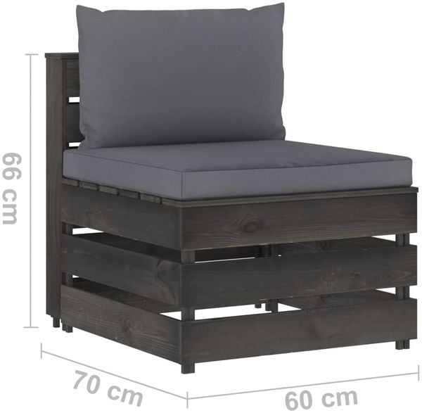 vidaXL Modulares Mittelsofa mit Kissen Grau Imprägniertes Holz 3068120 Bild 6