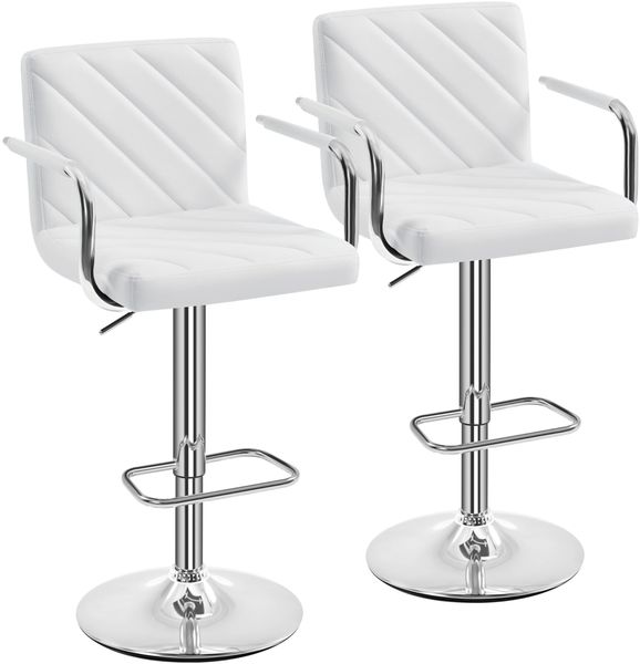 Yaheetech Barhocker 2er Set Barstuhl Höhenverstellbar 62,5-84,5cm 360° Drehstuhl mit Armlehnen Designer Hocker aus robuster Kunstleder & Stahlgestell, Weiß