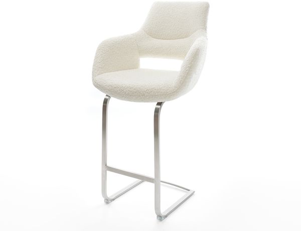 Barstuhl Yago-Flex Bouclé Weiß Freischwinger flach Edelstahl Taschenfederkern