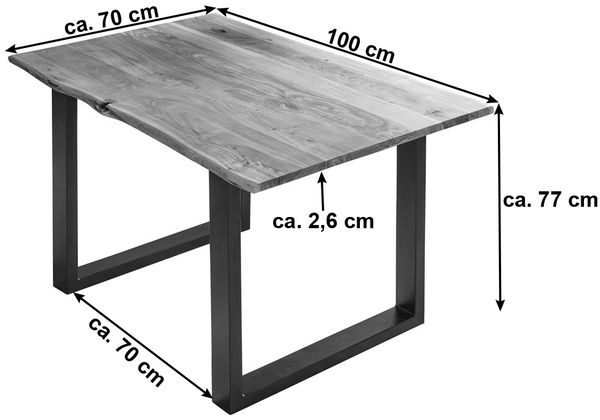 Esstisch Baumkante massiv Akazie naturfarben 100 x 70 cm silber U-Gestell BILLY 72625206 Bild 7