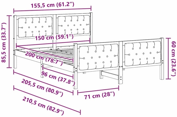 vidaXL Bettrahmen Hellgrau 150 x 200 cm Massives Kiefernholz 3394283 Bild 10
