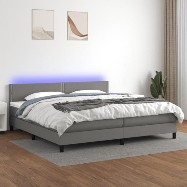 Boxspringbett mit Matratze & LED Stoff Dunkelgrau 200 x 200 cm, Härtegrad: H2 [3133102]