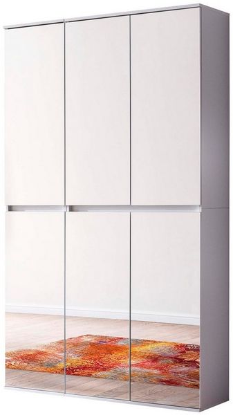 Furn. Design Garderobenschrank Reflect (Schuhschrank in weiß 6-türig, 111 x 191 cm) variable Inneneinteilung, bis zu 18 Fächer