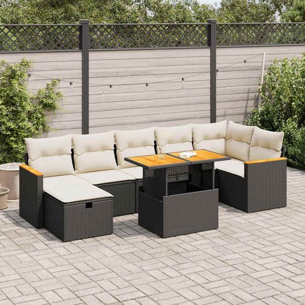 vidaXL 5-tlg. Garten-Sofagarnitur mit Kissen Schwarz Poly Rattan 3328120