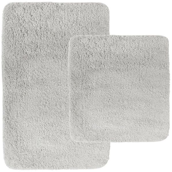 NYVI Badematte Badematten Set 2 teilig NYVISpa Lasalle Weiß Badezimmerteppich Set, Höhe 20 mm, Polyester, Badematte 50x80cm + WC Vorleger ohne Ausschnitt, Rutschfest & Waschbar