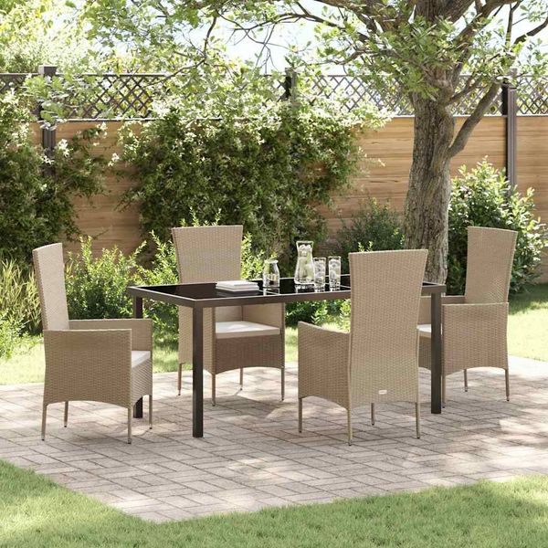 vidaXL Garten Essgruppe mit Kissen 5 pcs Beige Poly-Rattan 3379460