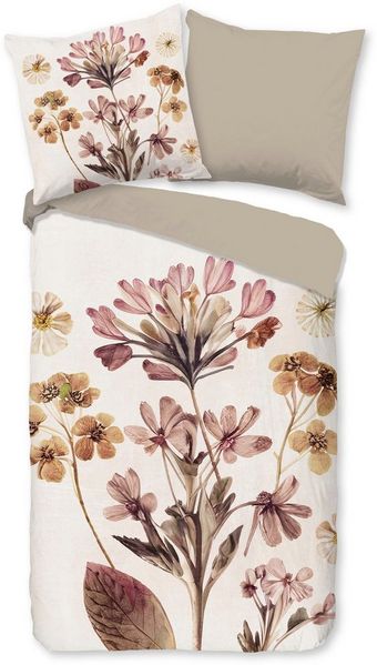 PURE luxury collection Wendebettwäsche Okuyasu, Microfaser, 3 teilig, Mikrofaser, Pflegeleicht, Reißverschluss, Wendeoptik, Blume, Sand