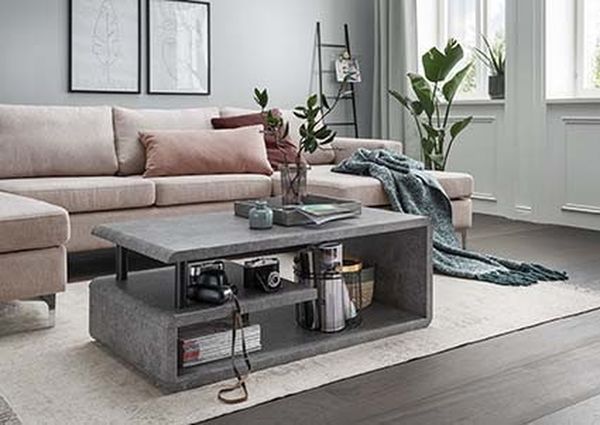 Couchtisch >5052-30.05< in Grau Stein Optik, MDF - 110x42x60cm (BxHxT)