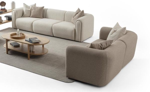 JVmoebel 3-Sitzer Beige Couchgarnitur von JVMoebel aus hochwertigem Polyesterstoff, 2 Teile, Made in Europa