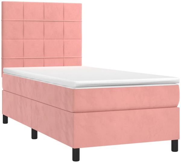 vidaXL Boxspringbett mit Matratze & LED Rosa 90x200 cm Samt 3136106 Bild 3
