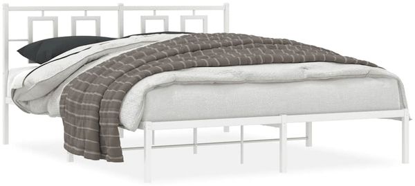 Doppelbett, Bettgestell Modernen mit Kopfteil Metall Weiß 150x200 cm d741e