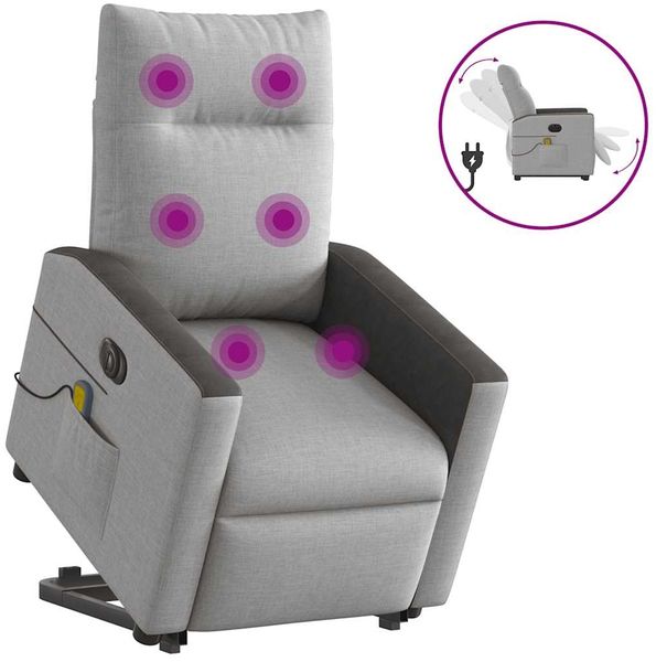 vidaXL Massagesessel mit Aufstehhilfe Elektrisch Wolkengrau Stoff 3324072